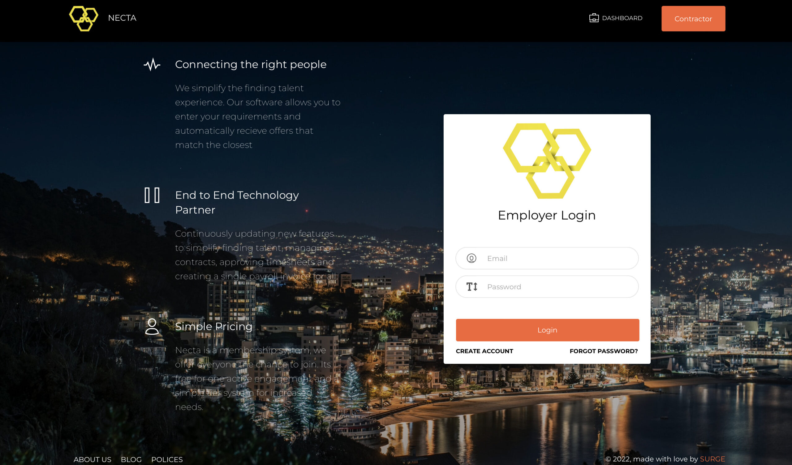 Employer Sign Up Screen on Necta